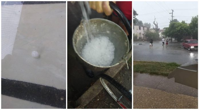 El primer aguacero de mayo llegó ayer a La Habana acompañado de una fuerte tormenta local severa y una caída de grandes granizos
