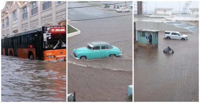 Tormenta local severa dejó calles completamente inundadas en La Habana y cientos de automóviles y guaguas varadas en medio de la repentina crecida