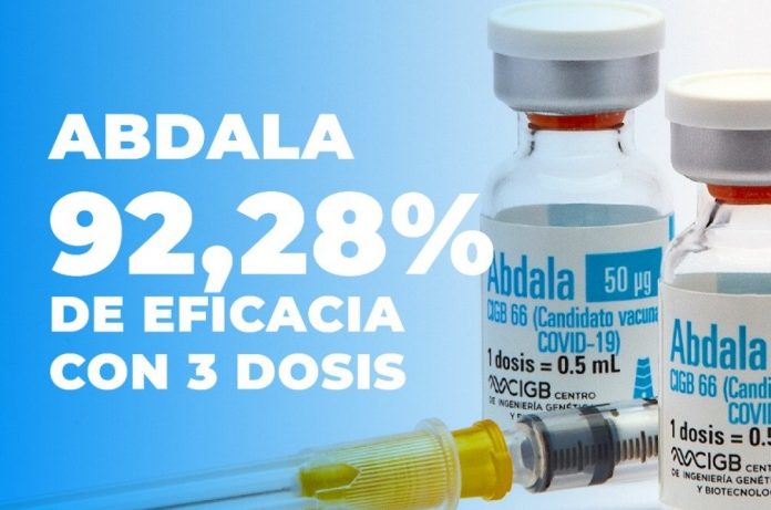 Gobierno cubano anuncia que el candidato vacunal contra el coronavirus Abdala alcanzó un 92.28% en un esquema de 3 dosis