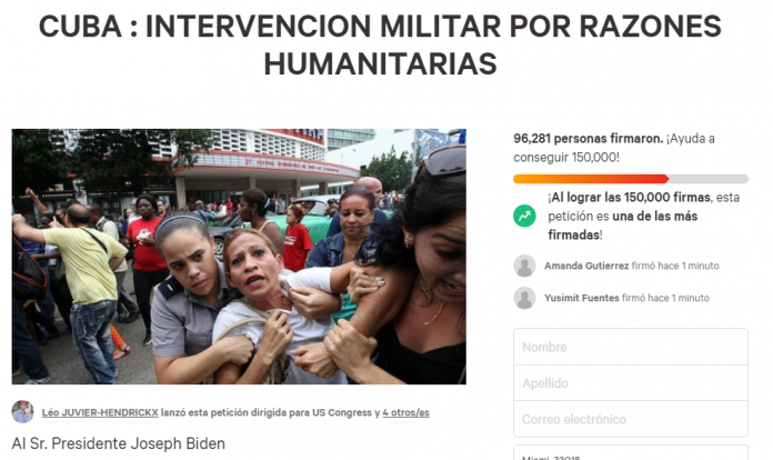 En poco más de 12 horas, casi 100 mil personas firman una petición en Internet que pide una intervención militar de EEUU en Cuba
