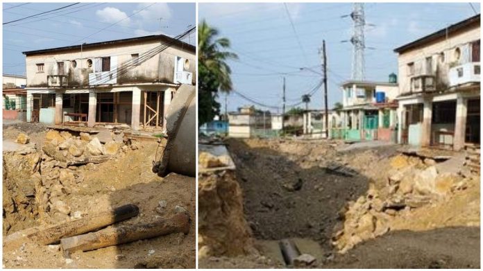 Gobierno cubano se justifica del socavón que abrieron en el municipio habanero de Lawton y que amenaza con tragarse todo un edificio familiar: 