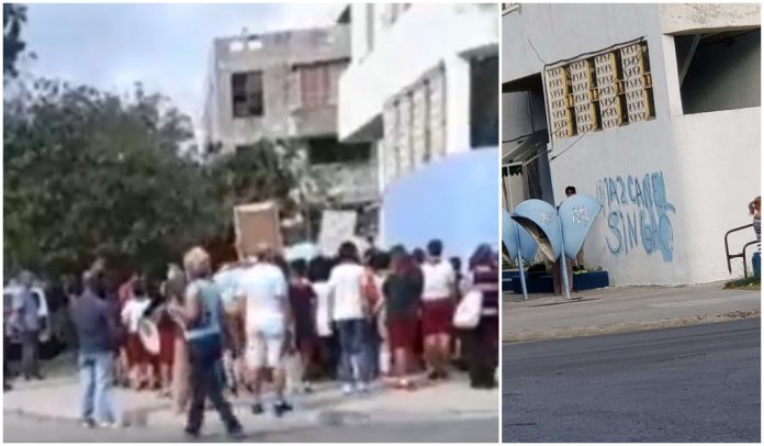 Utilizan niños de primaria en acto político de oficina de ETECSA donde apareció cartel contra Díaz-Canel